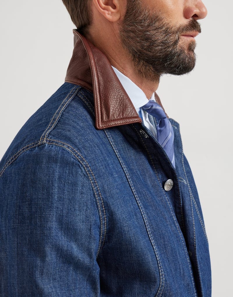 Brunello Cucinelli Denim Leather Collar Jacket