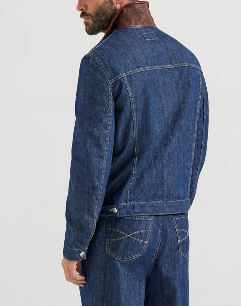 Brunello Cucinelli Denim Leather Collar Jacket