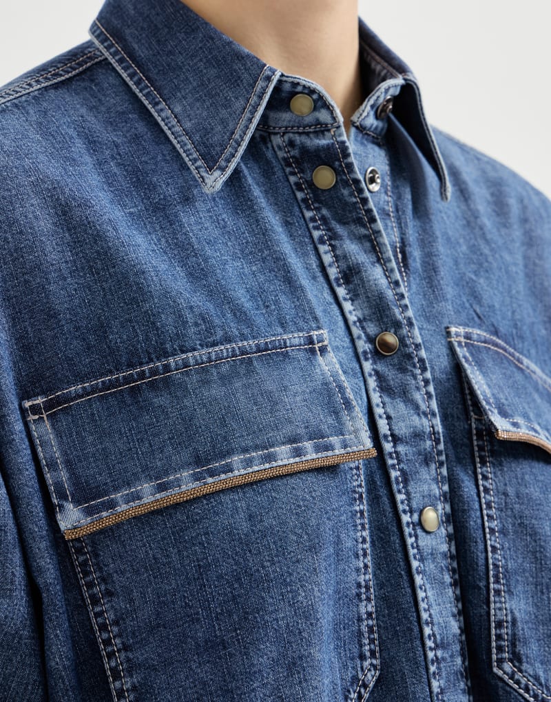 Brunello Cucinelli Denim Shiny Pocket Embelished Shirt