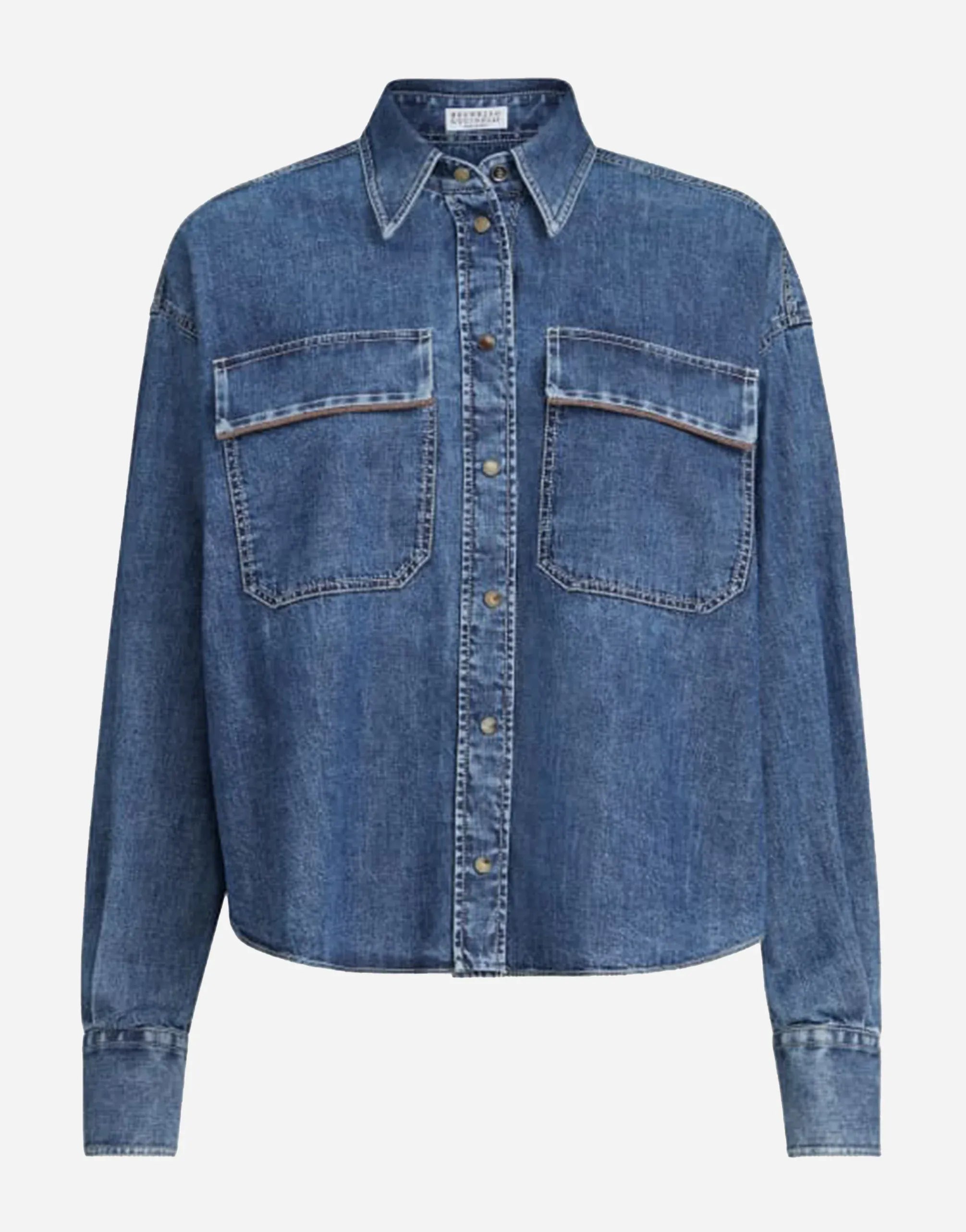 Brunello Cucinelli Denim Shiny Pocket Embelished Shirt