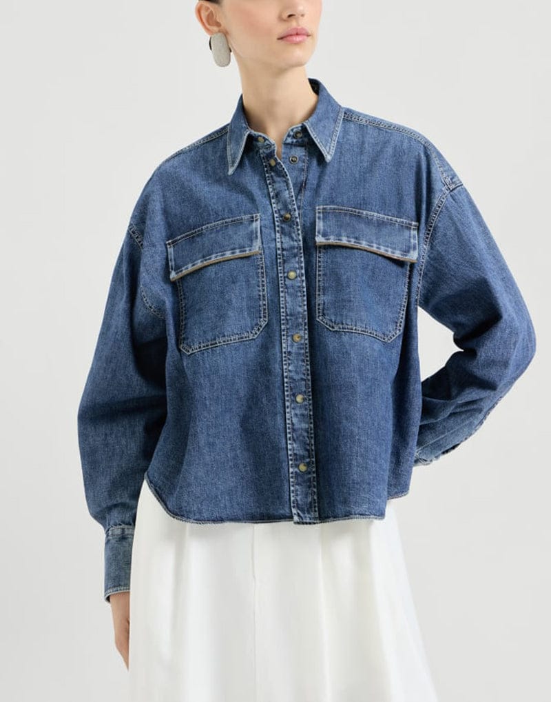 Brunello Cucinelli Denim Shiny Pocket Embelished Shirt