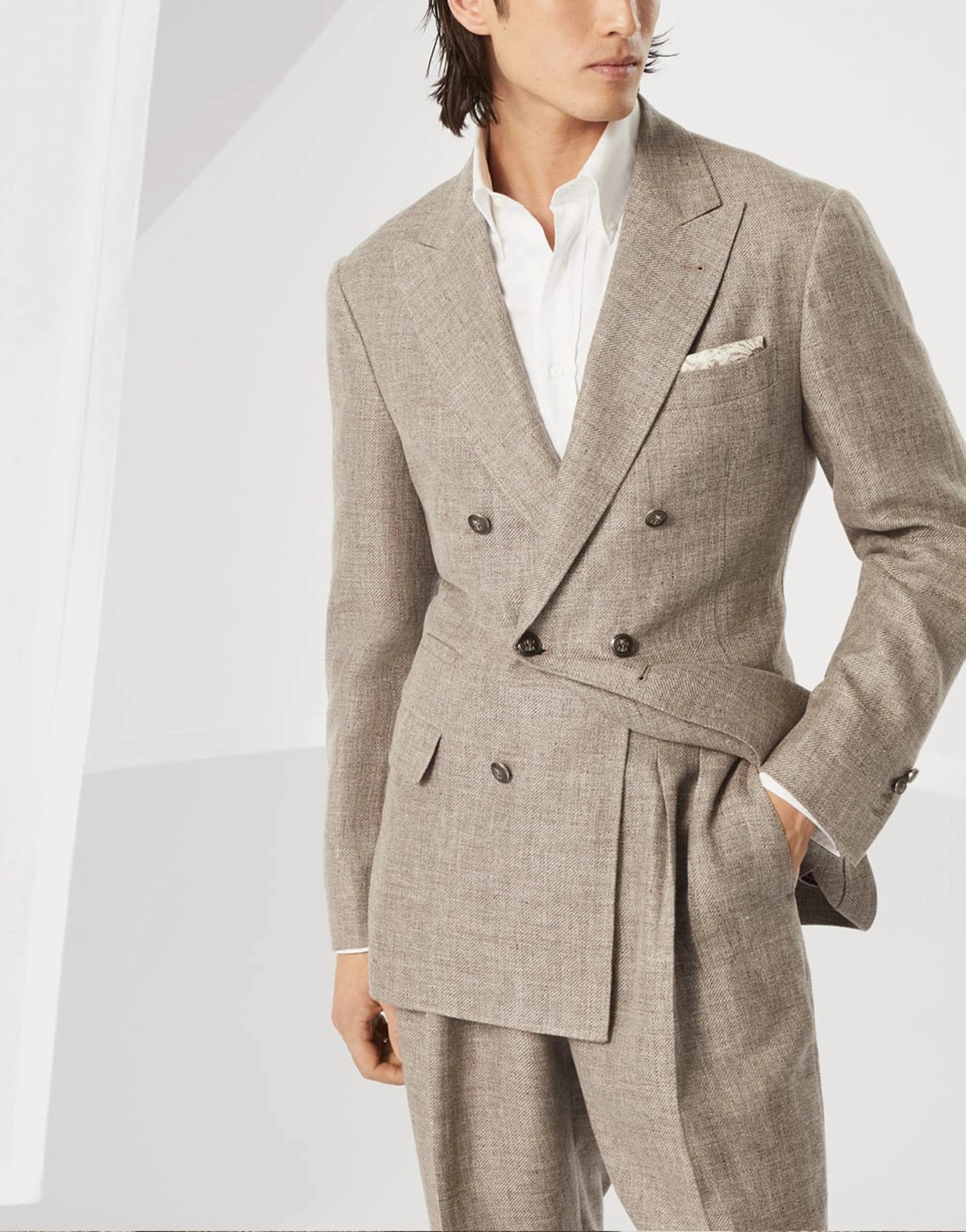 Brunello Cucinelli Diagonal Deconstructed Double-Breasted Blazer