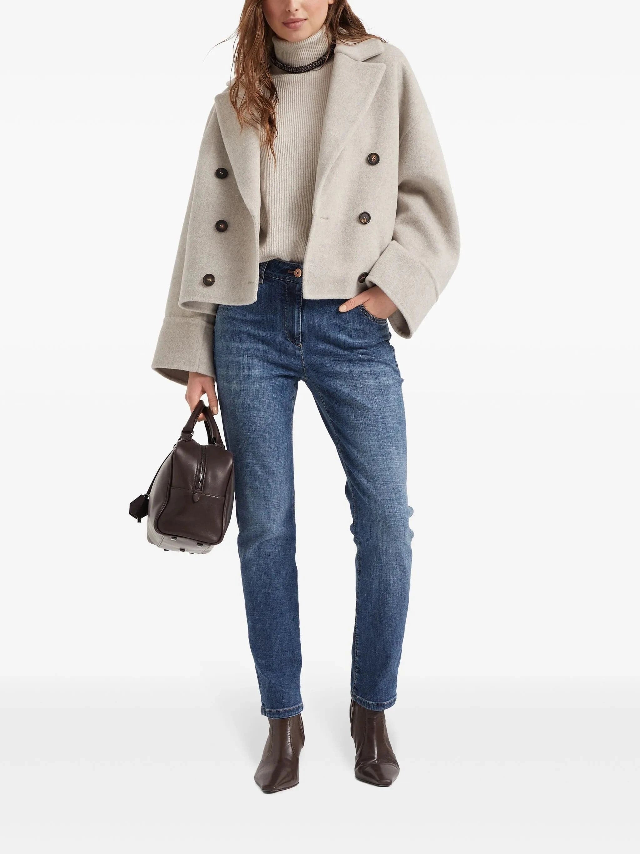 Brunello Cucinelli Distressed-Finish Shiny Tab Denim Jeans