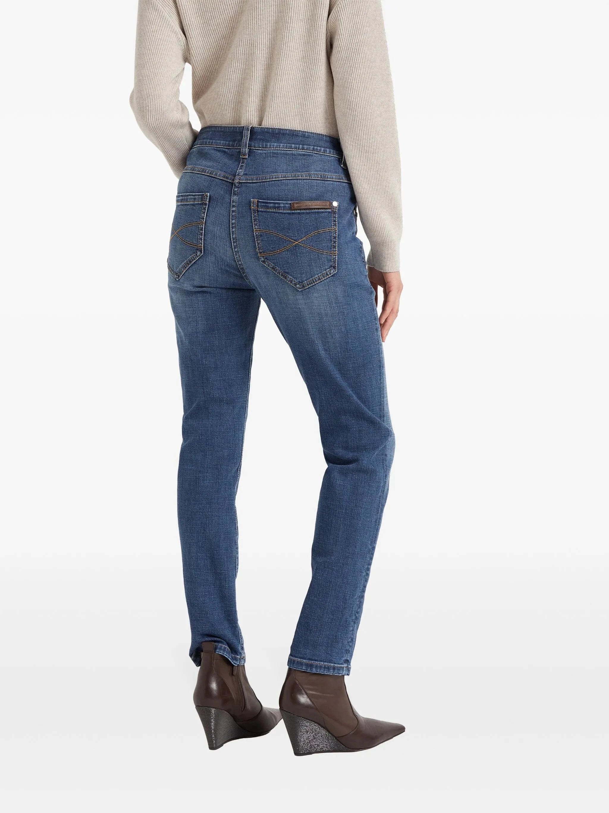 Brunello Cucinelli Distressed-Finish Shiny Tab Denim Jeans