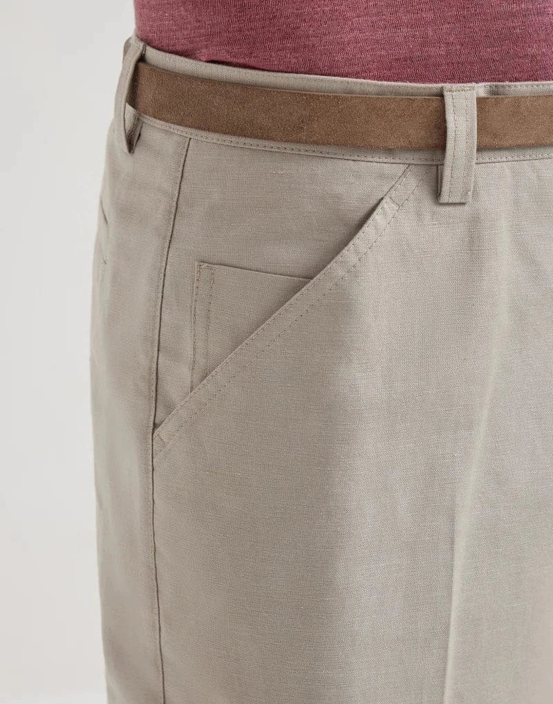 Brunello Cucinelli Dove Grey Cotton-Linen Blend Trousers