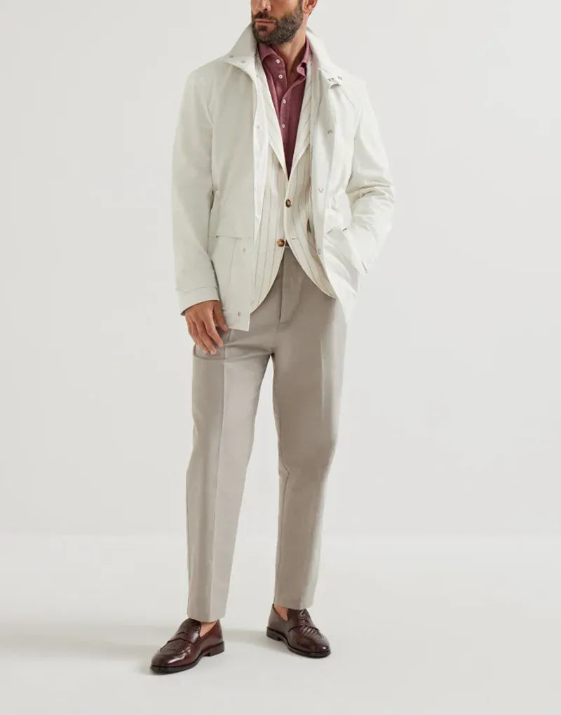 Brunello Cucinelli Dove Grey Cotton-Linen Blend Trousers