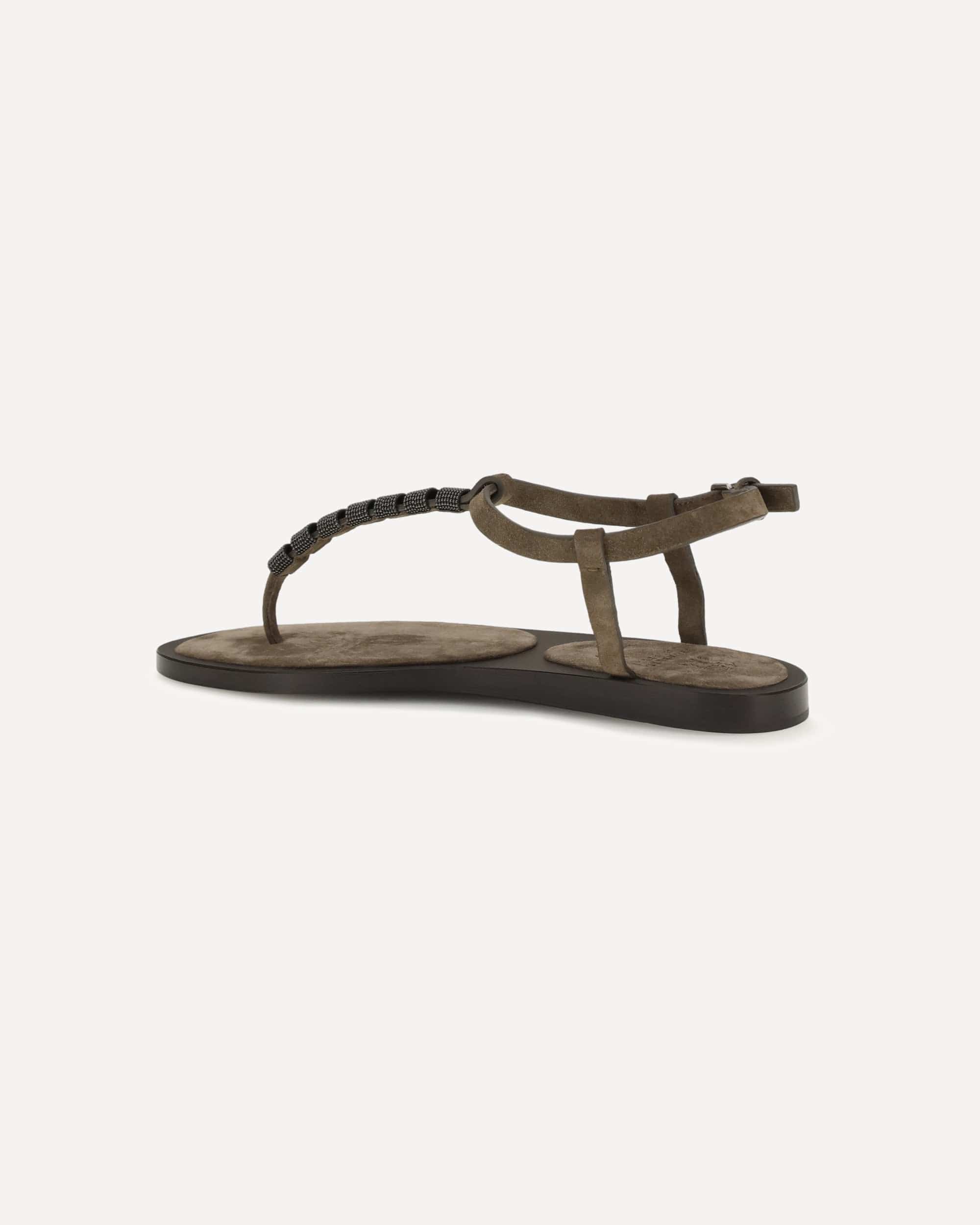 Brunello Cucinelli Brunello Cucinelli Embellished Calfskin T-Strap Sandals