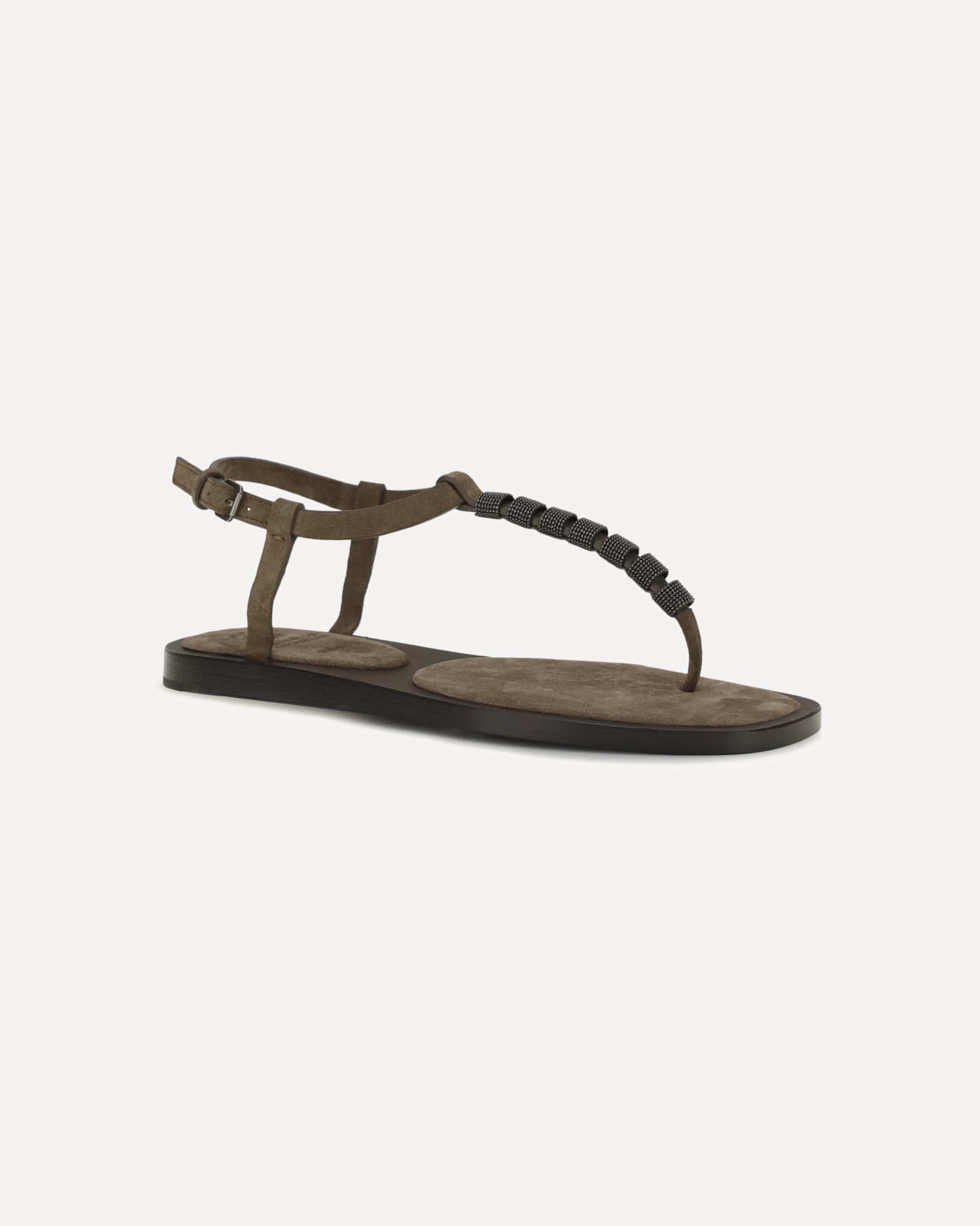 Brunello Cucinelli Embellished Calfskin T-Strap Sandals - alternate view