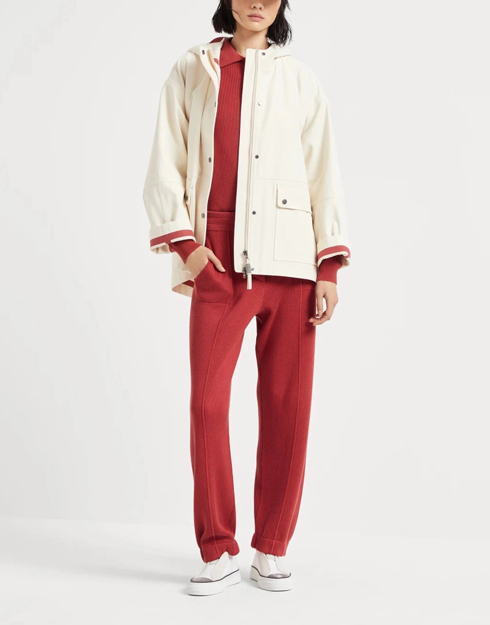 Brunello Cucinelli English Rib Knit Monili-Trim Polo Shirt