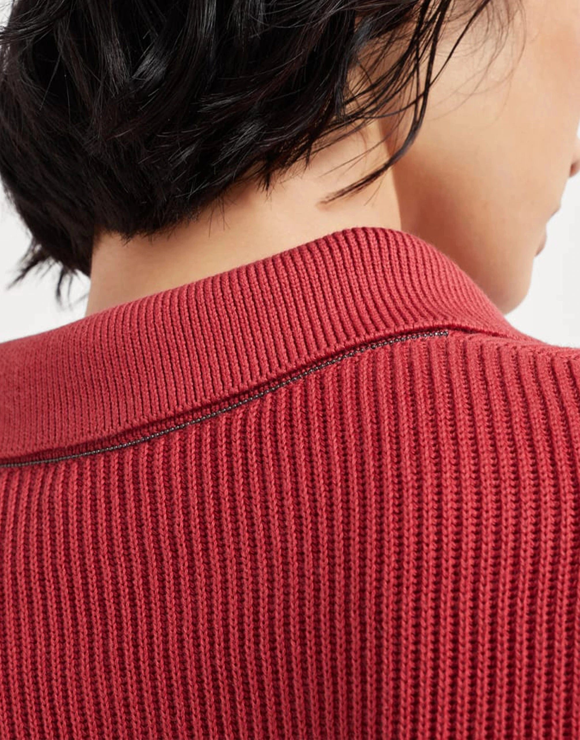 Brunello Cucinelli English Rib Knit Monili-Trim Polo Shirt