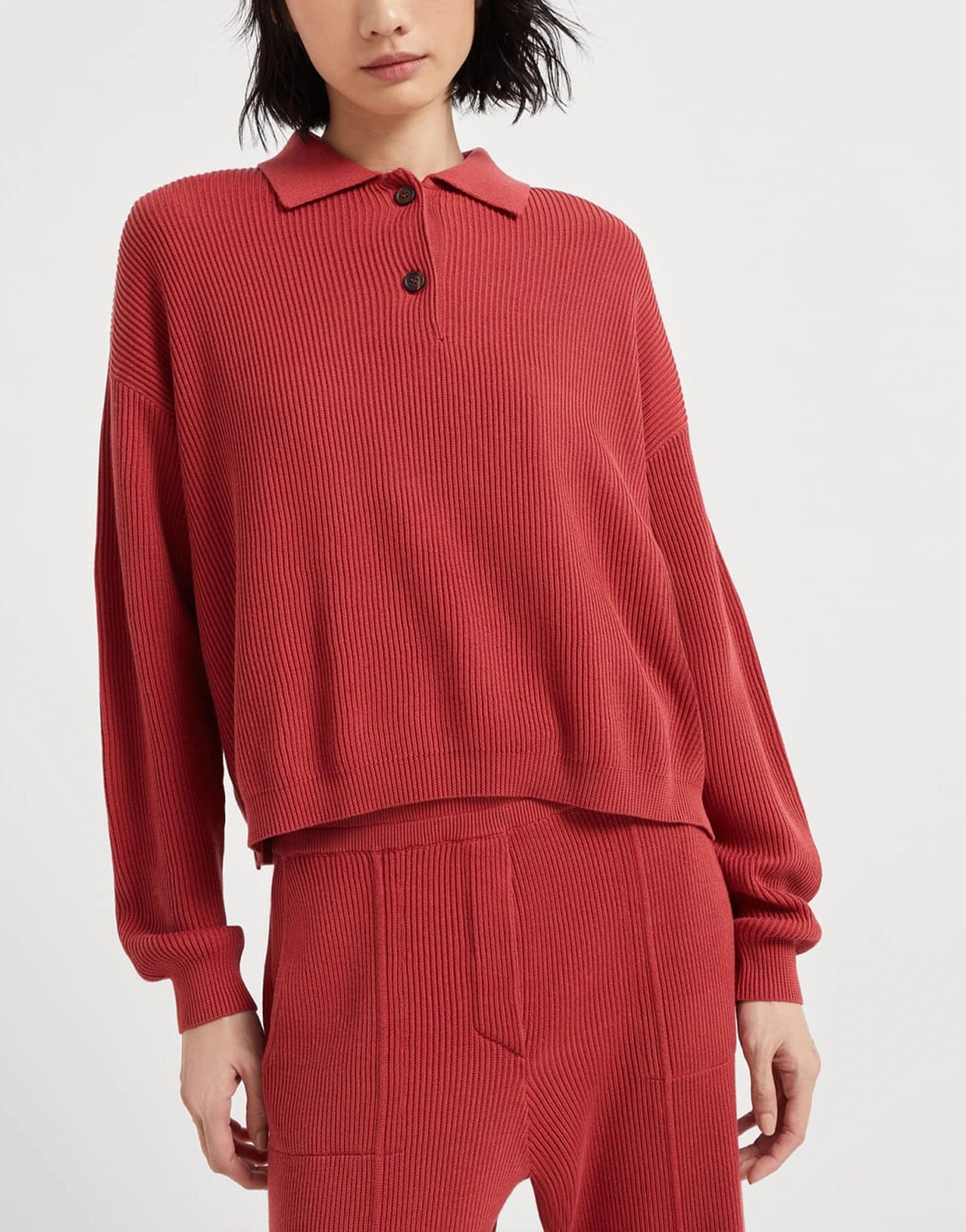 Brunello Cucinelli English Rib Knit Monili-Trim Polo Shirt