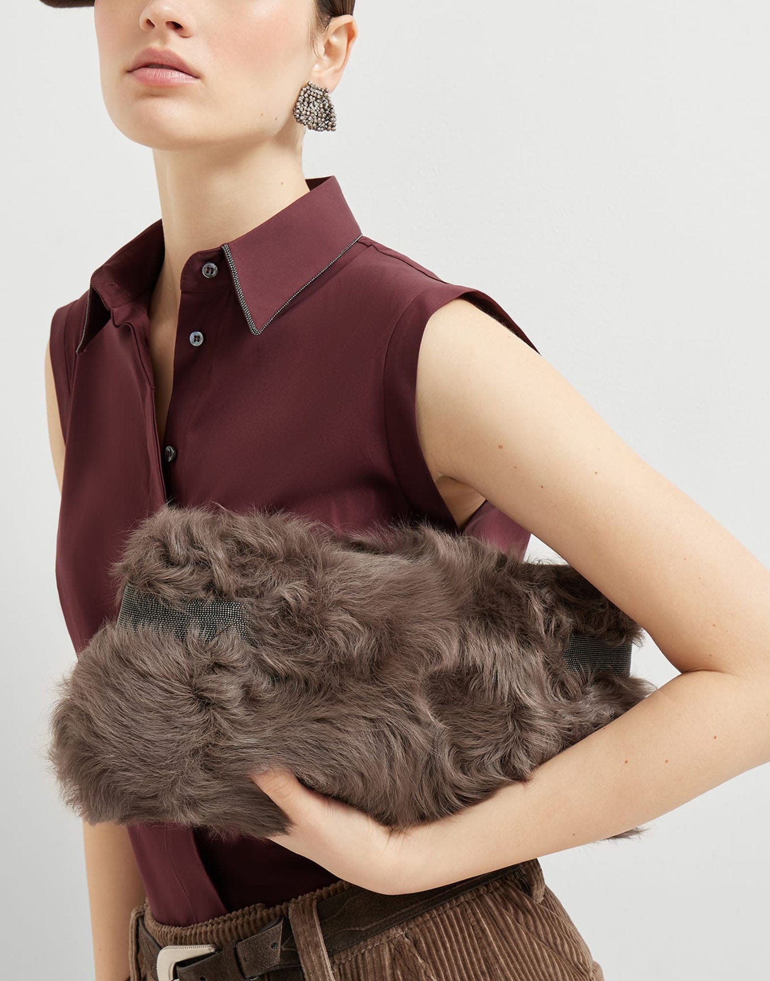 Brunello Cucinelli Essence Pouch Shearling Bag