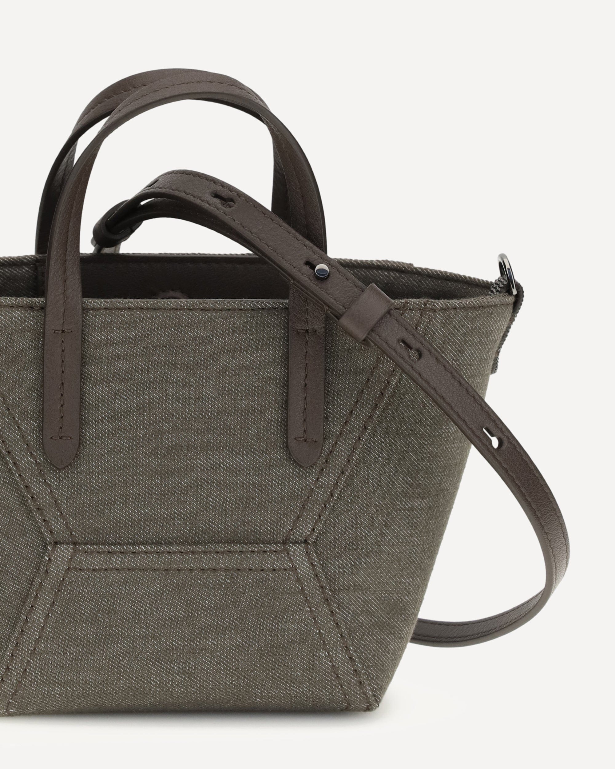 Brunello Cucinelli Fabric Shoulder Bag With Leather Handles