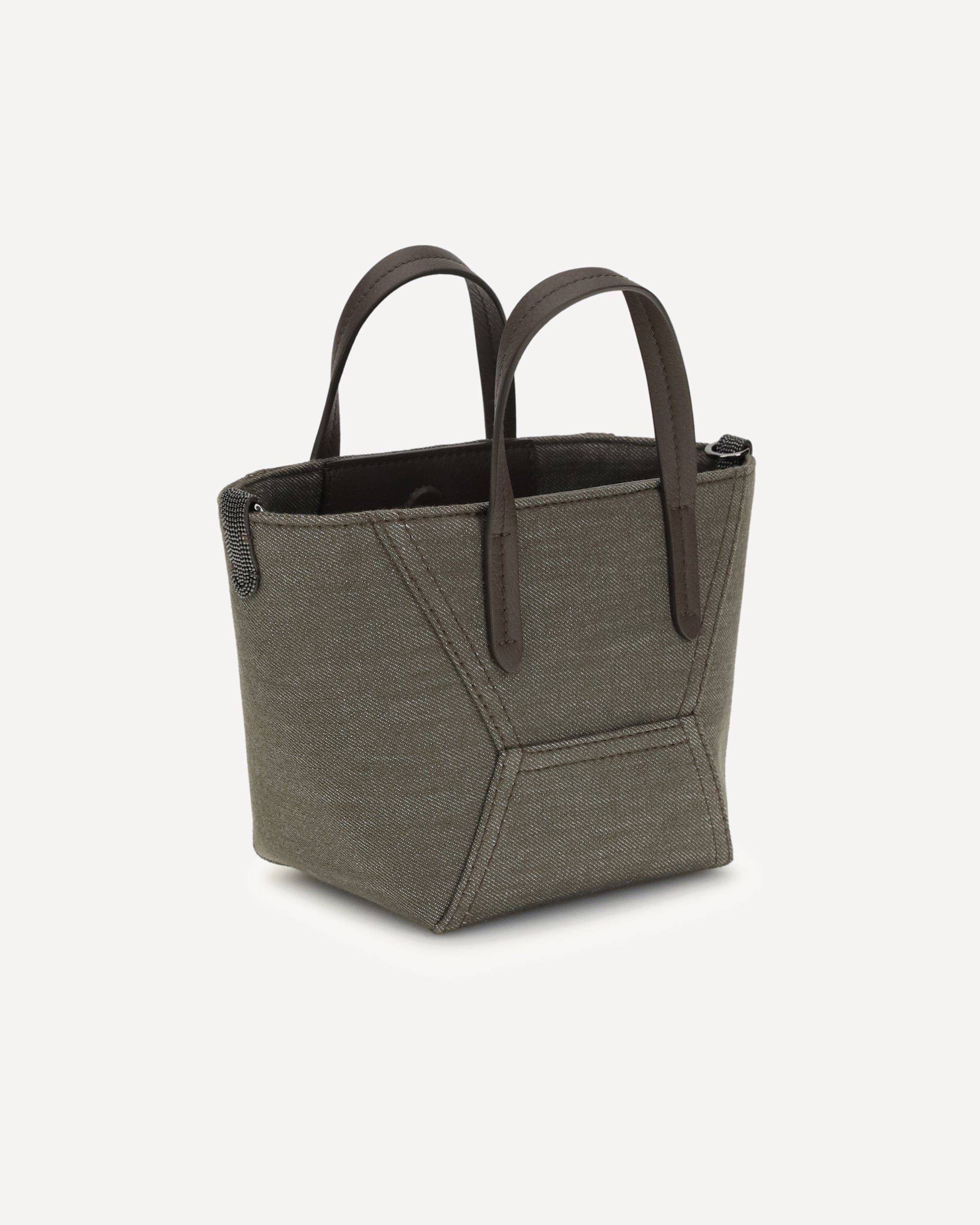 Brunello Cucinelli Fabric Shoulder Bag With Leather Handles