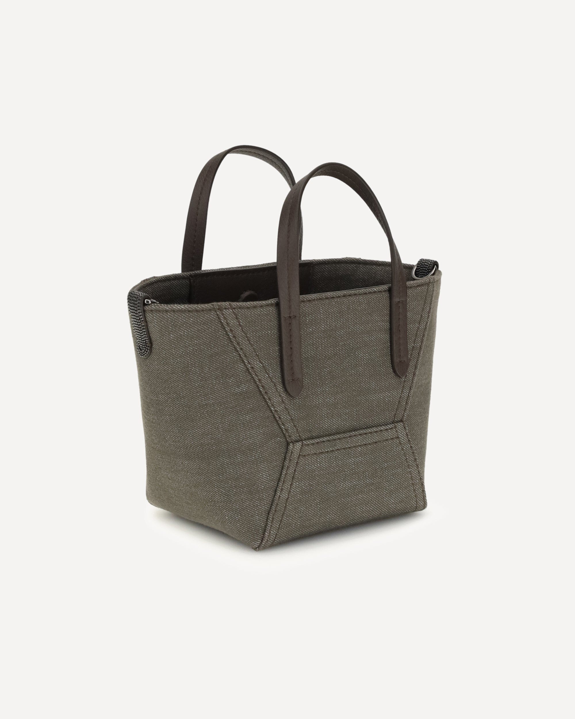 Borsa a spalla in tessuto con manici in pelle - alternate view