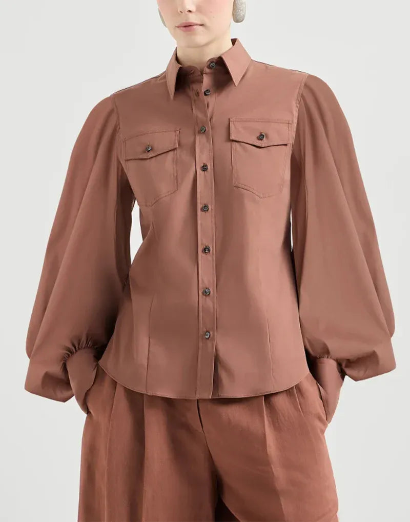 Brunello Cucinelli Firebrick Cotton Poplin Monili Shirt