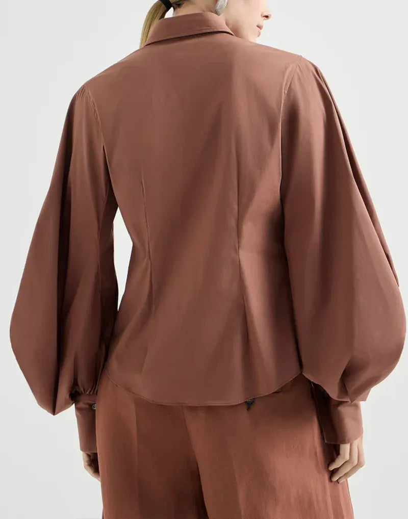 Brunello Cucinelli Firebrick Cotton Poplin Monili Shirt