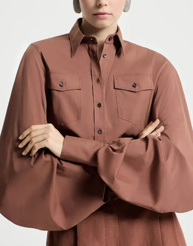 Brunello Cucinelli Firebrick Cotton Poplin Monili Shirt