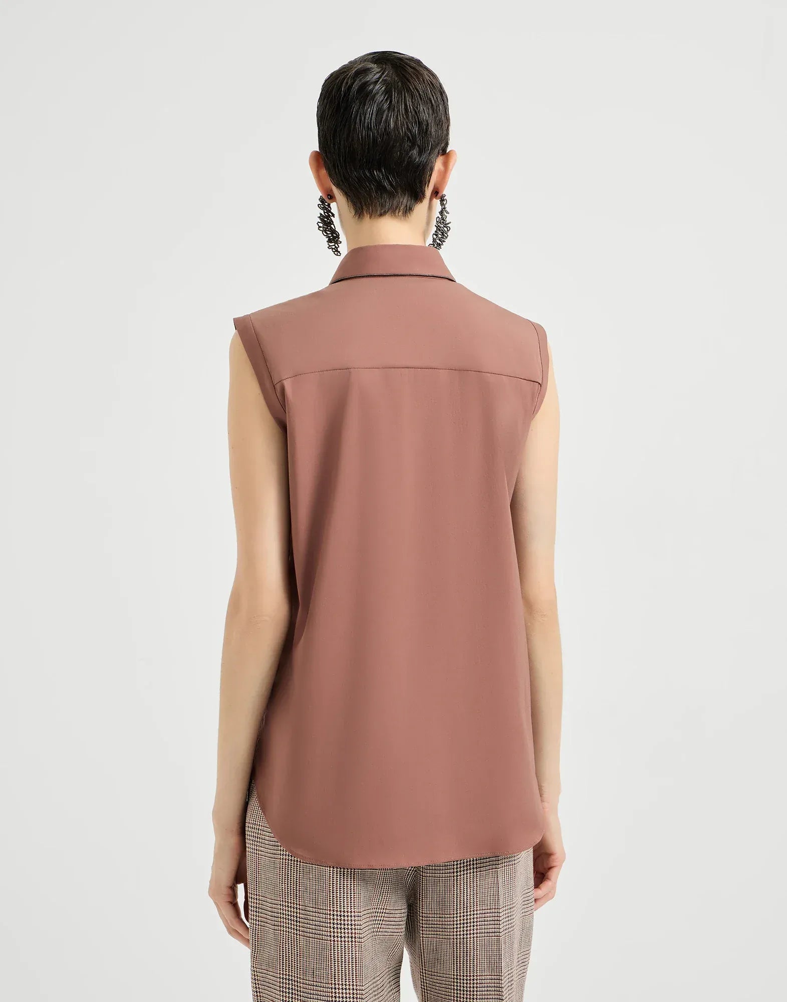 Brunello Cucinelli Firebrick Cotton Poplin Sleeveless Shirt