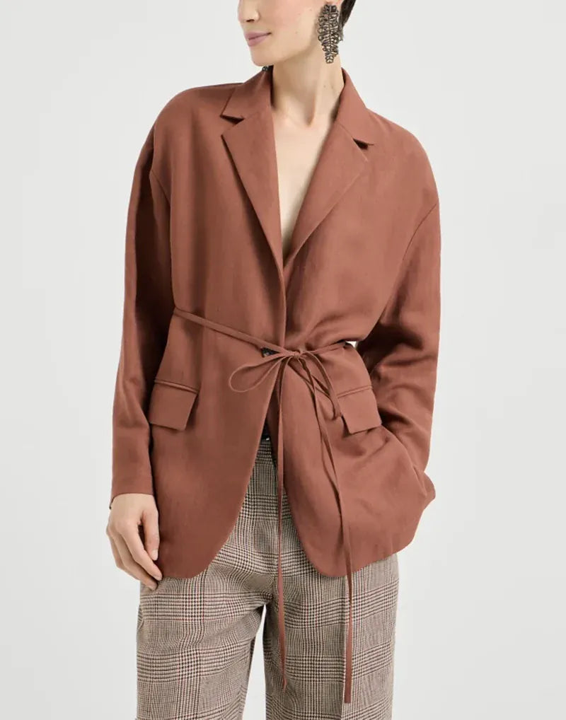 Brunello Cucinelli Firebrick Fluid Twill Monili Blazer