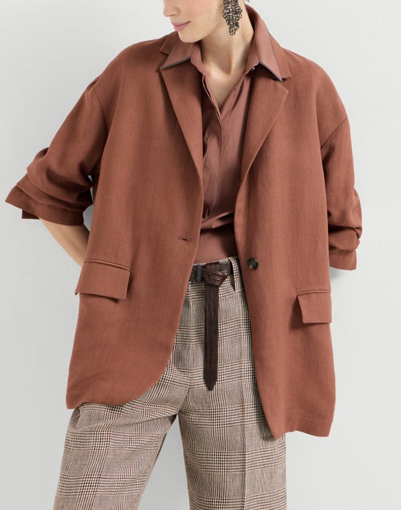 Brunello Cucinelli Firebrick Fluid Twill Monili Blazer