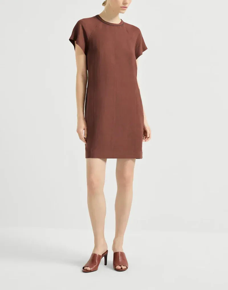 Brunello Cucinelli Firebrick Fluid Twill T-Shirt Dress