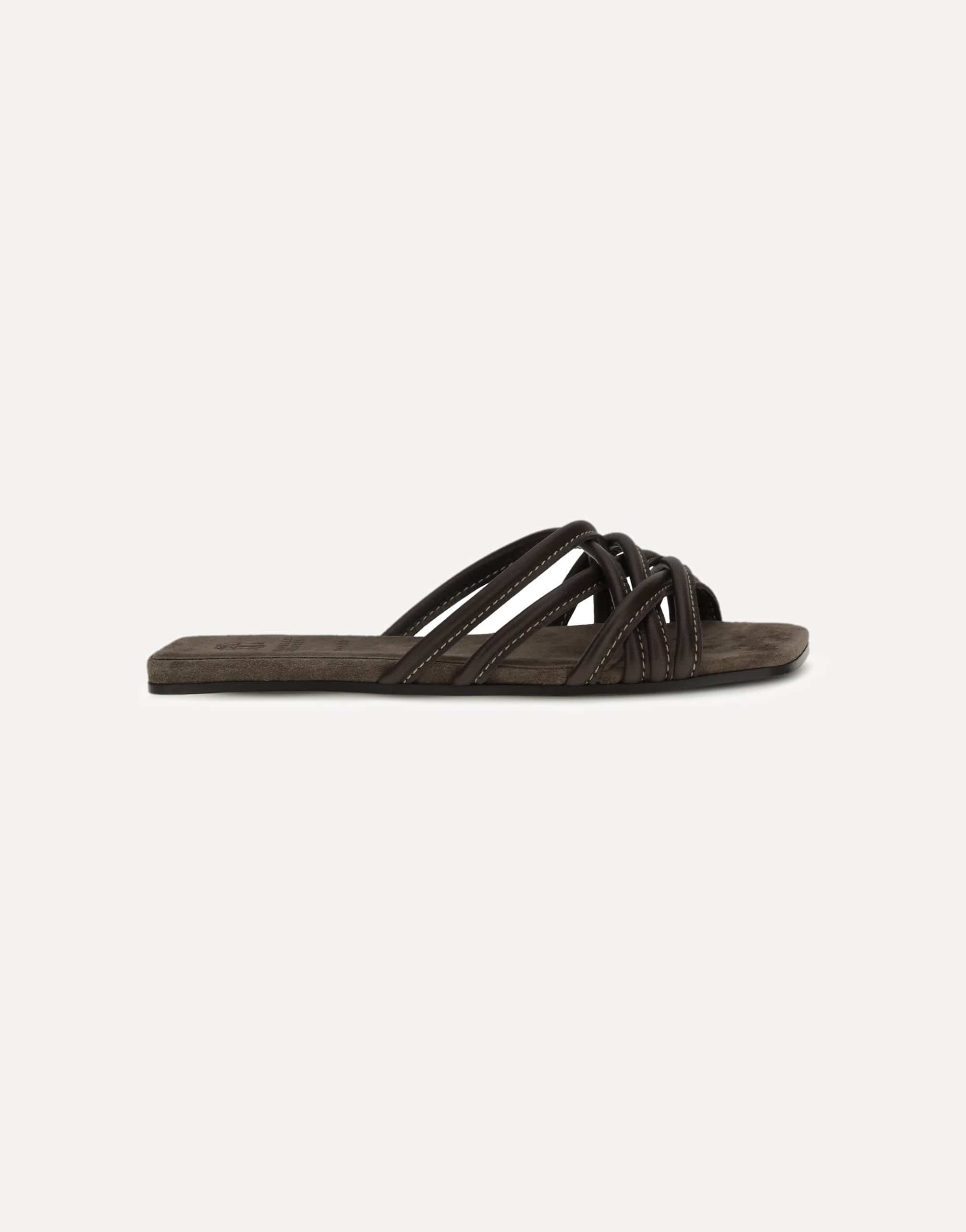 Brunello Cucinelli Flat Leather Sandals With Interlaced Straps