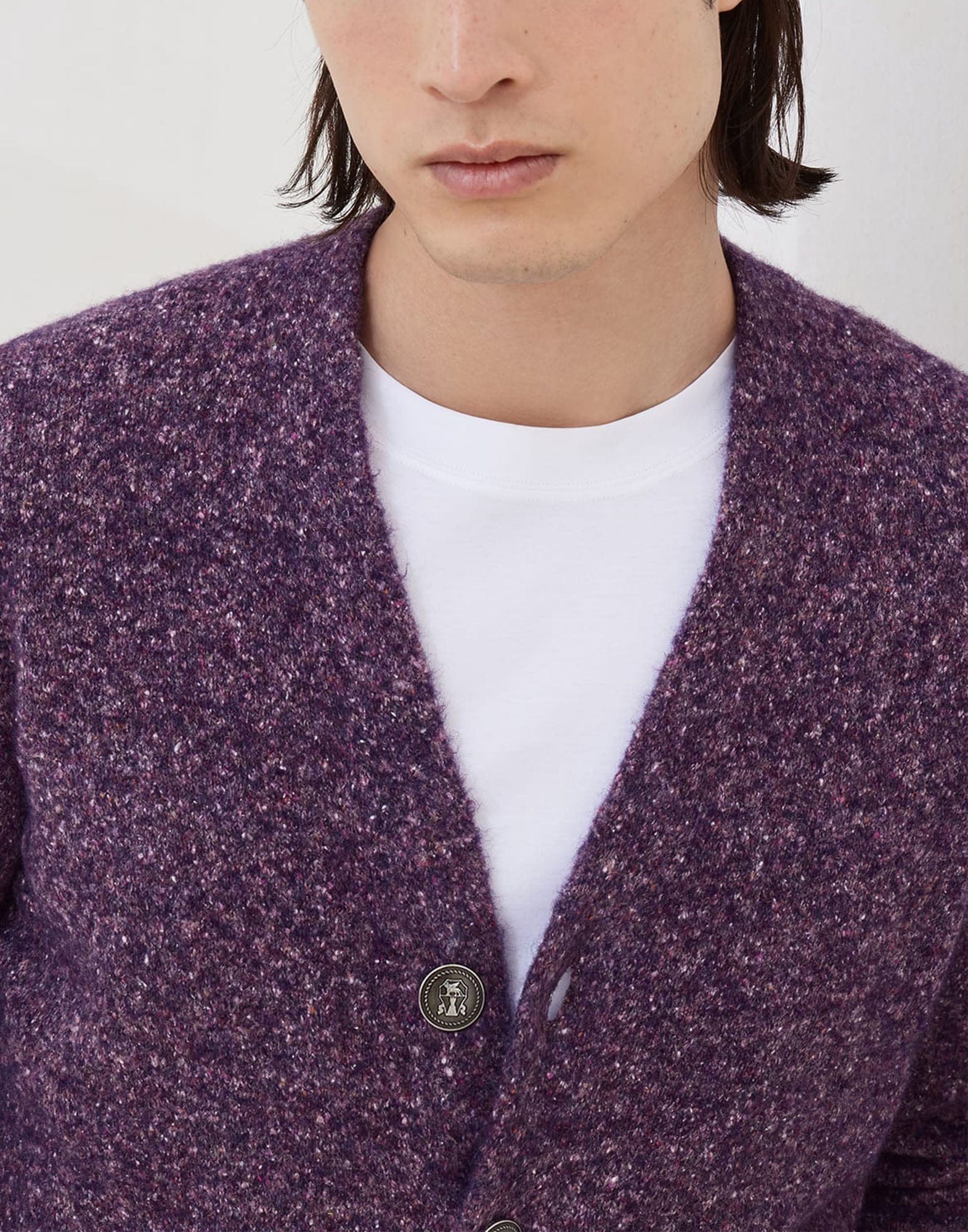 Brunello Cucinelli Flecked Alpaca Blend Metal Button Cardigan