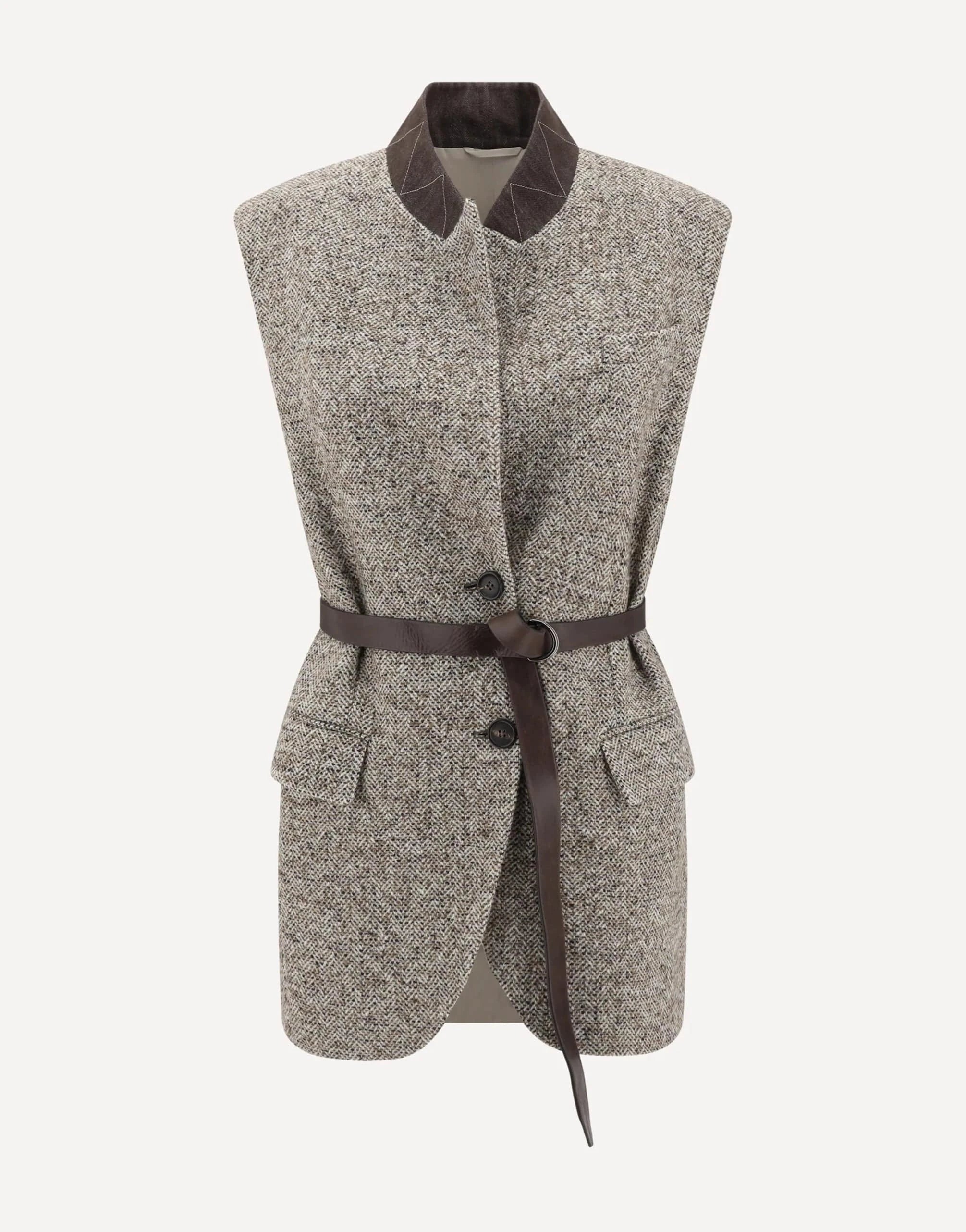 Brunello Cucinelli Flecked Chevron Belted Vest