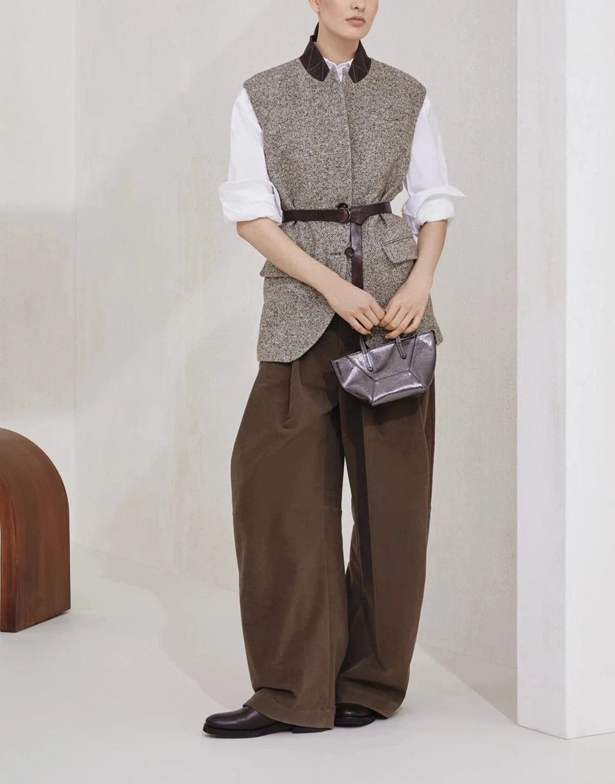 Brunello Cucinelli Flecked Chevron Belted Vest