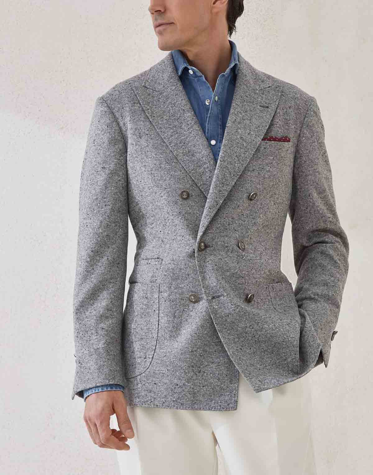 Brunello Cucinelli Flecked Grisaille Double-Breasted Blazer