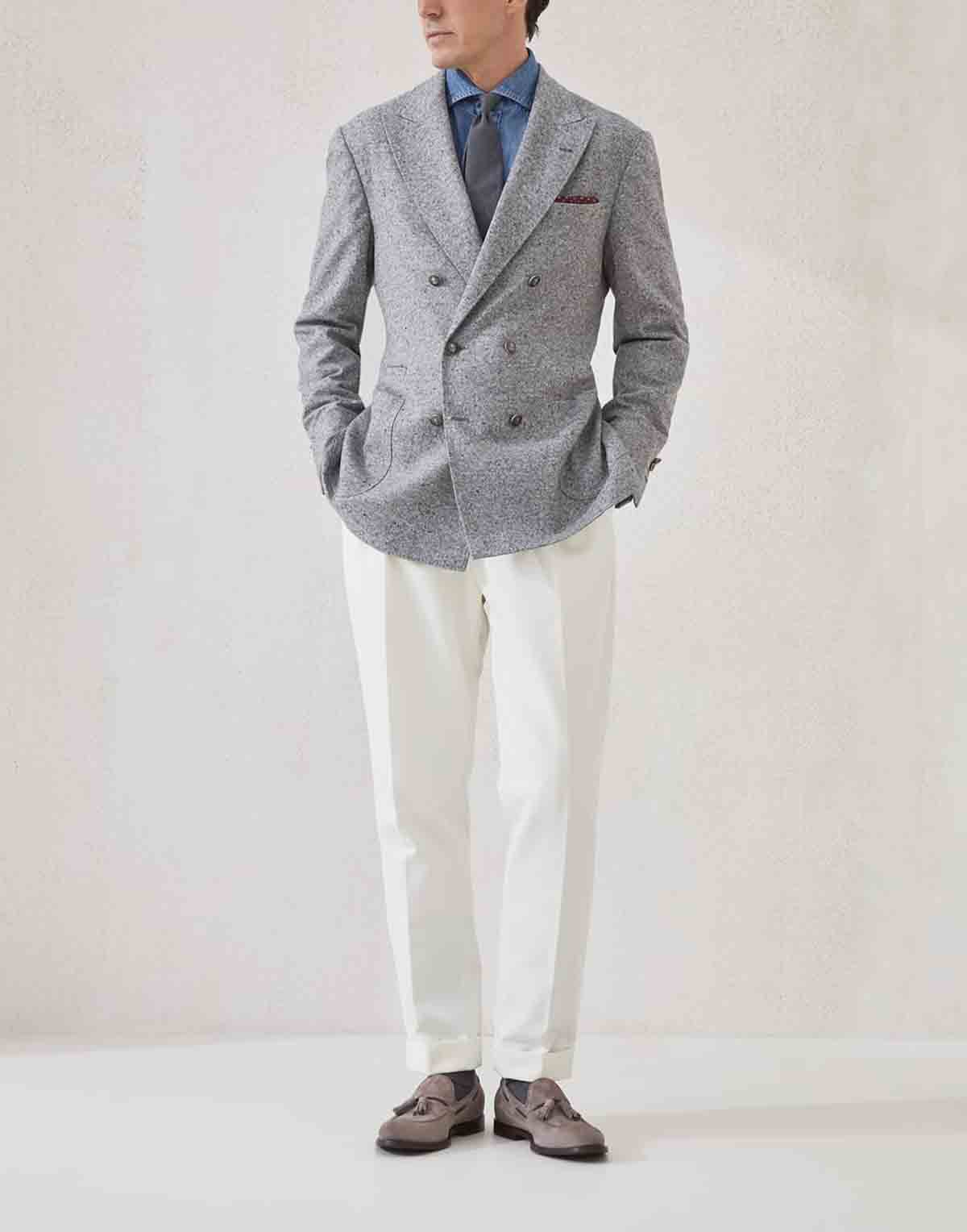 Brunello Cucinelli Flecked Grisaille Double-Breasted Blazer