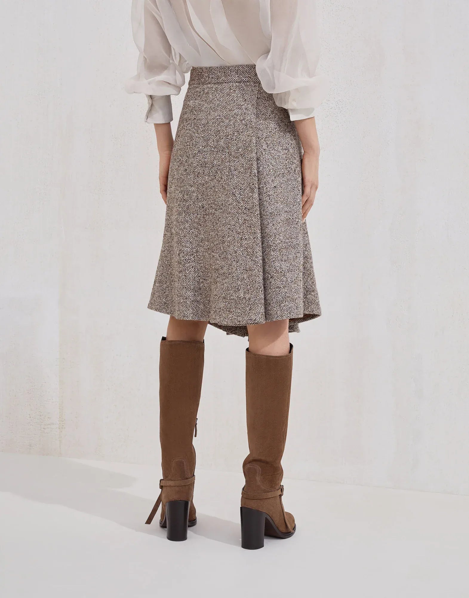 Brunello Cucinelli Flecked Wool-Blend Chevron Kilt Skirt
