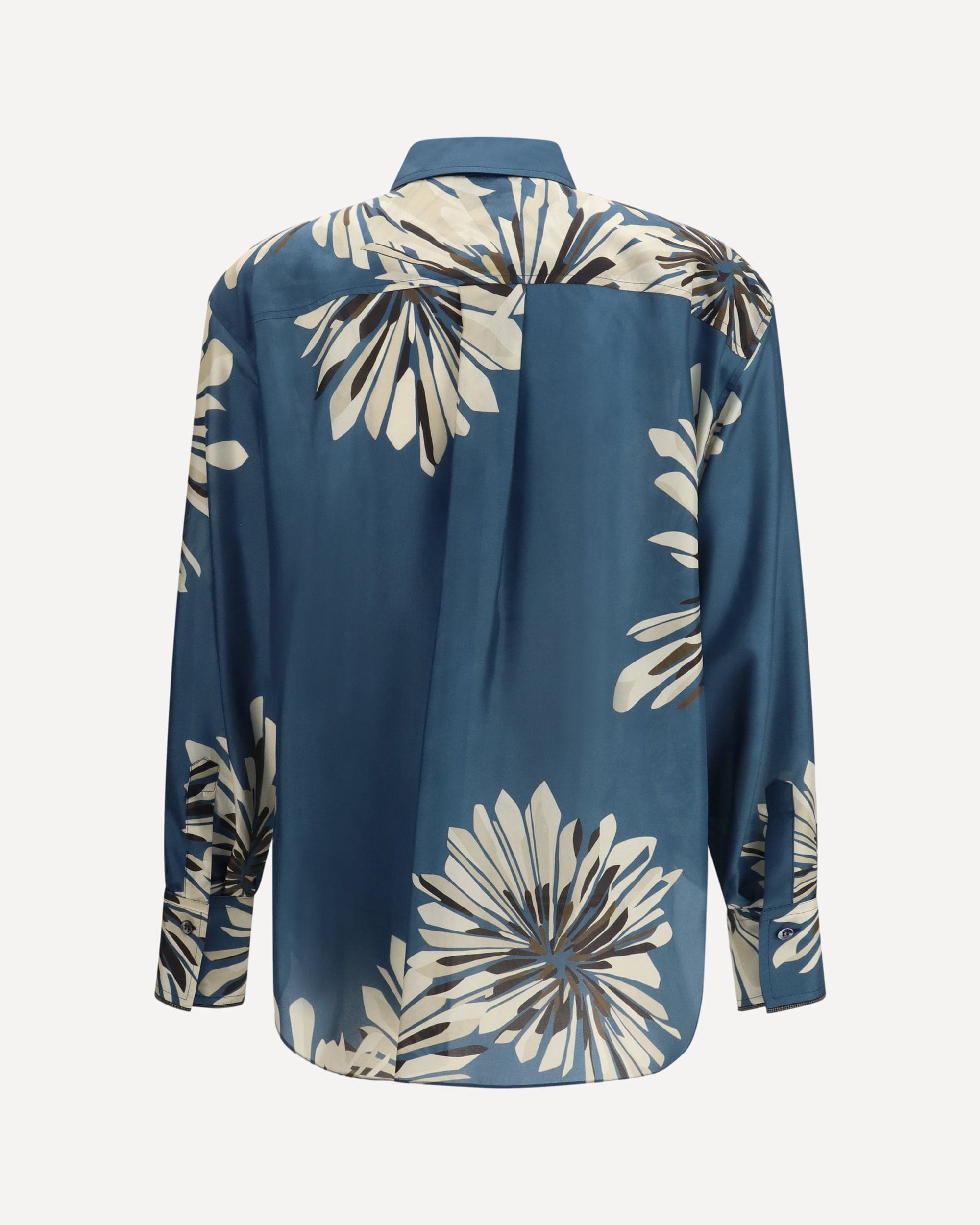 Brunello Cucinelli Floral Silk Shirt With Monili Piping