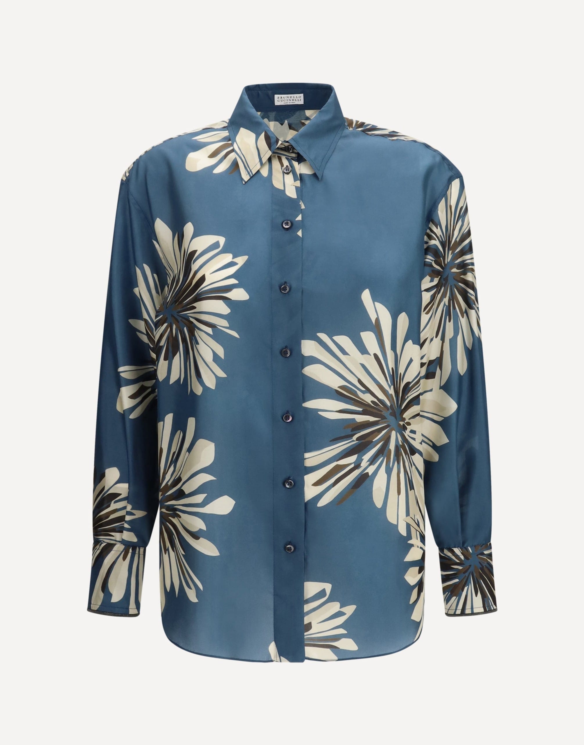 Brunello Cucinelli Floral Silk Shirt With Monili Piping