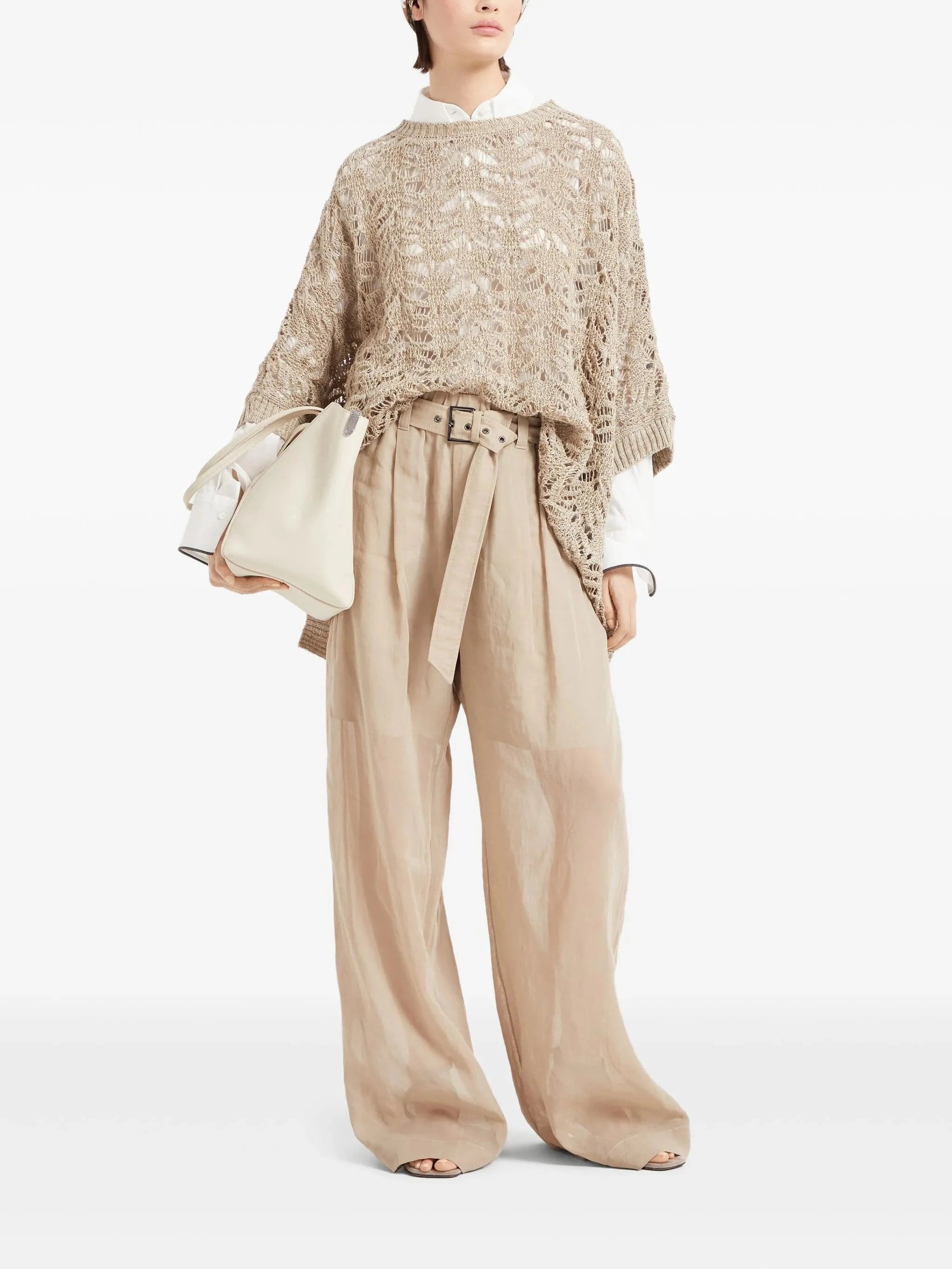 Brunello Cucinelli Foliage Lace Knit Poncho