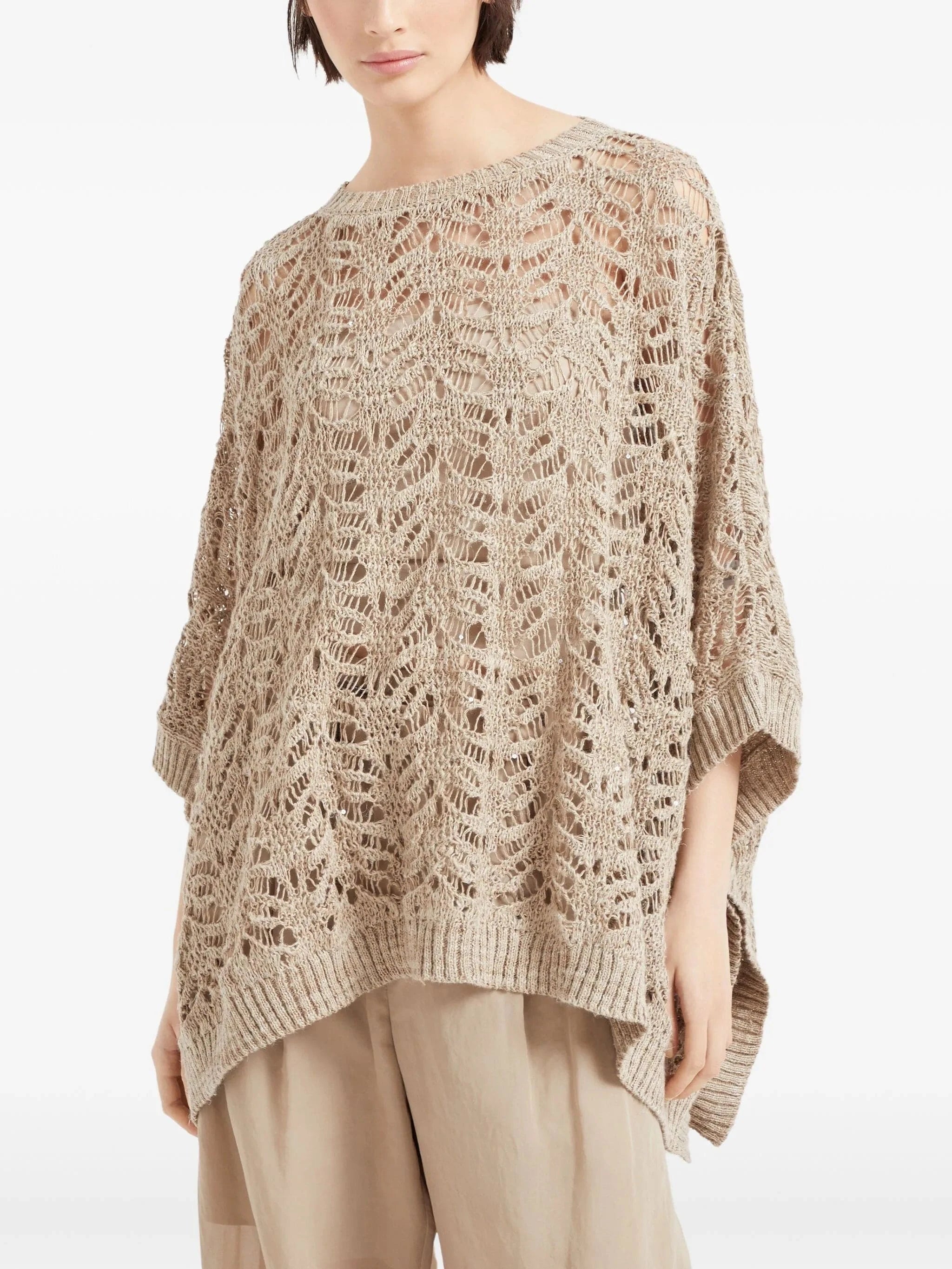 Brunello Cucinelli Foliage Lace Knit Poncho