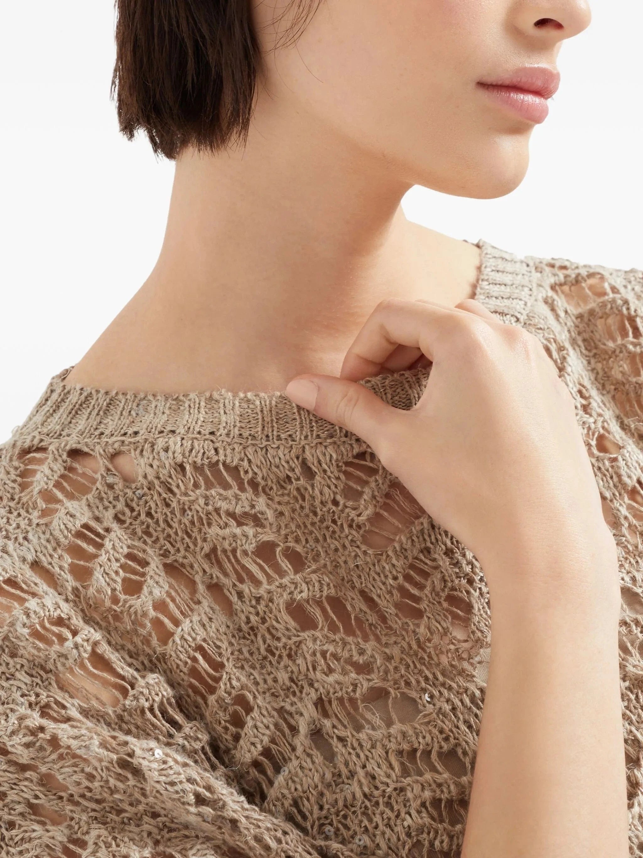 Brunello Cucinelli Foliage Lace Knit Poncho