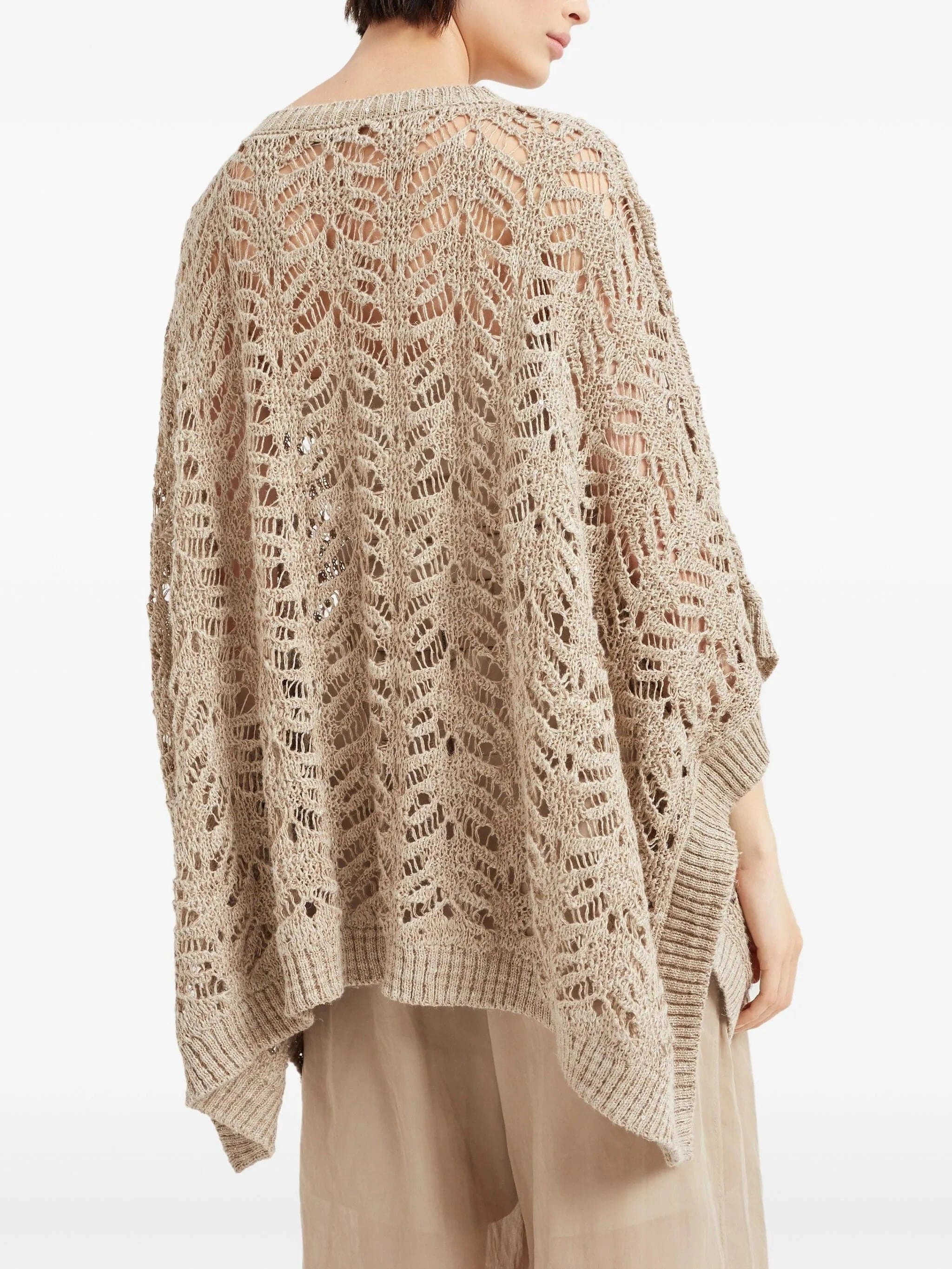 Brunello Cucinelli Foliage Lace Knit Poncho