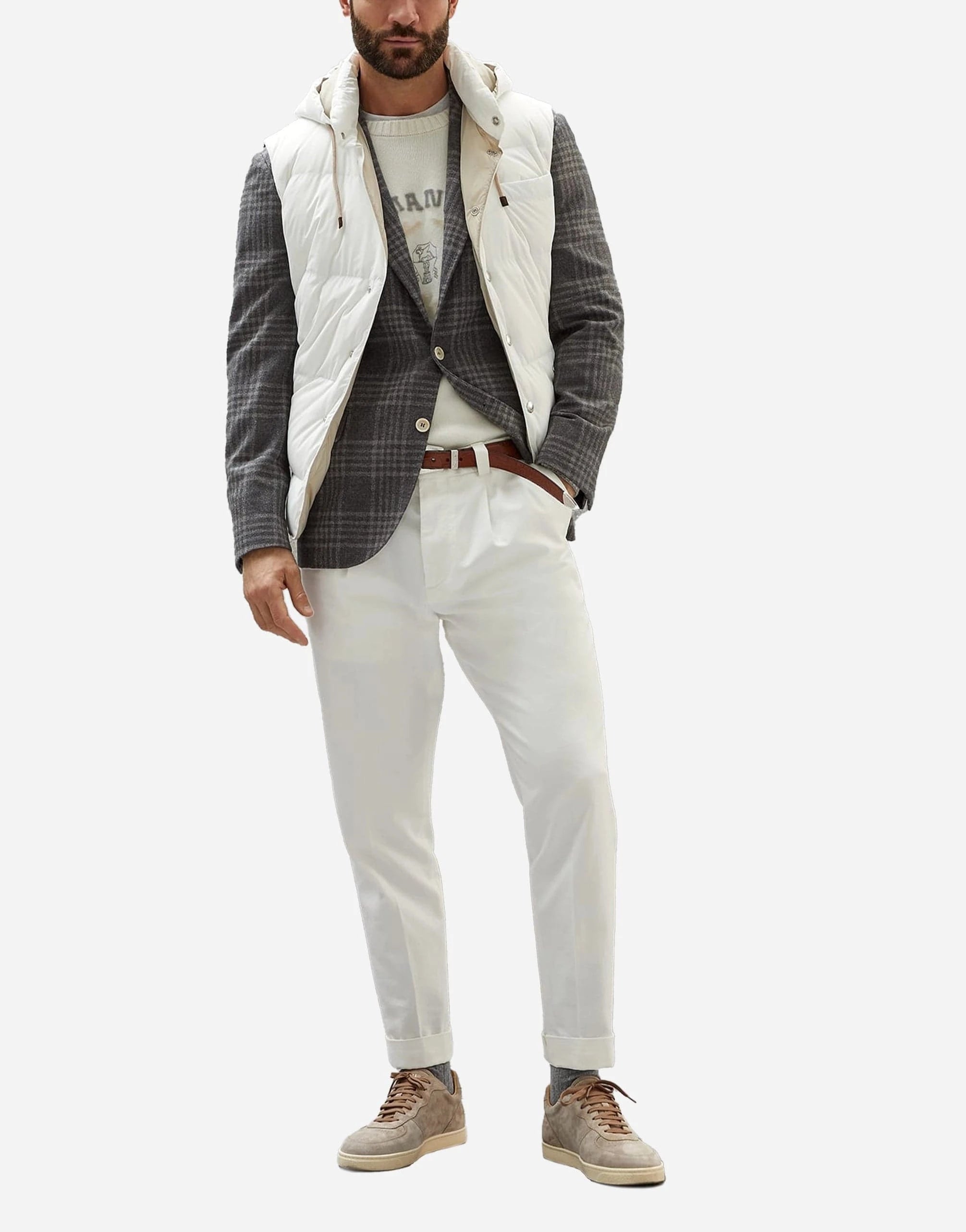 Brunello Cucinelli Frisé Wool-Silk Blend Tartan Deconstructed Blazer