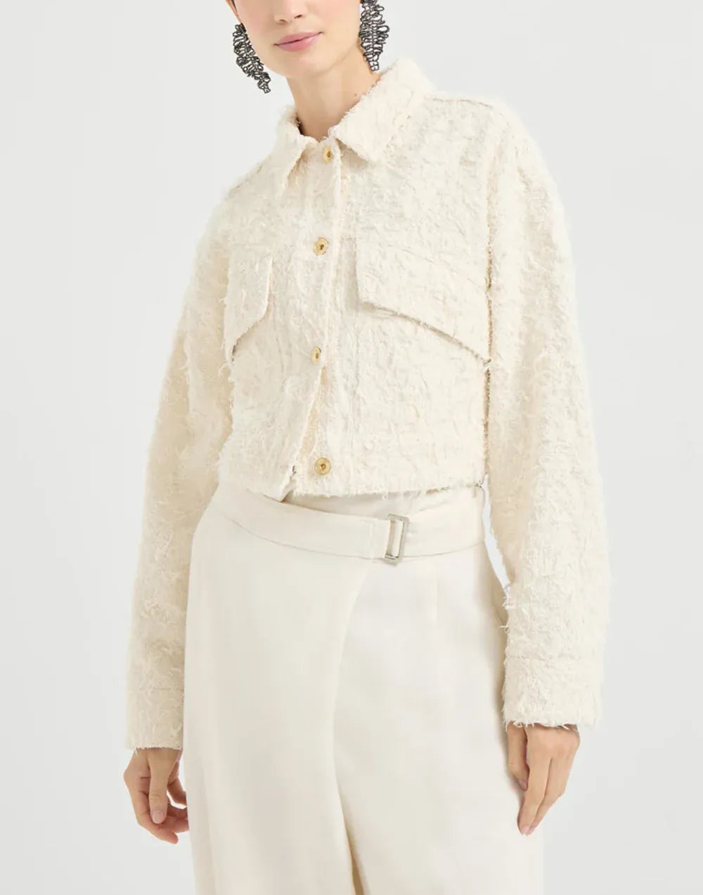 Brunello Cucinelli Fuzzy Dyed Denim Monili Jacket