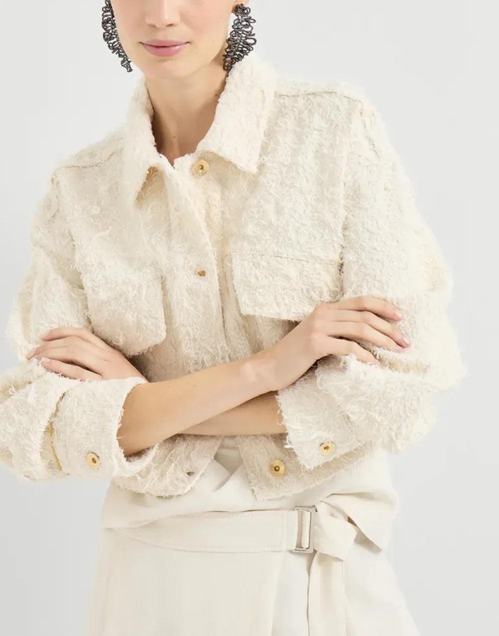 Brunello Cucinelli Fuzzy Dyed Denim Monili Jacket