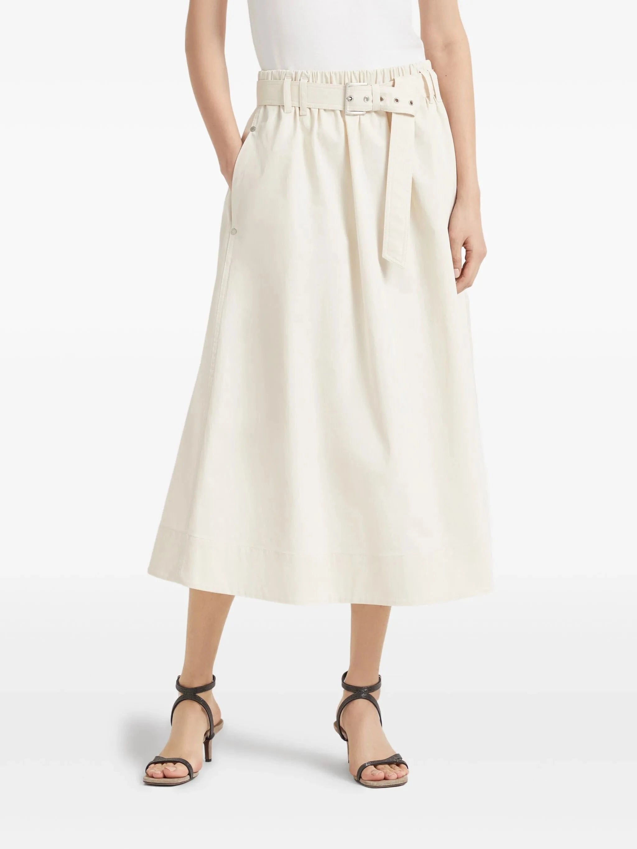 Brunello Cucinelli Gabardine Belted Circle Skirt