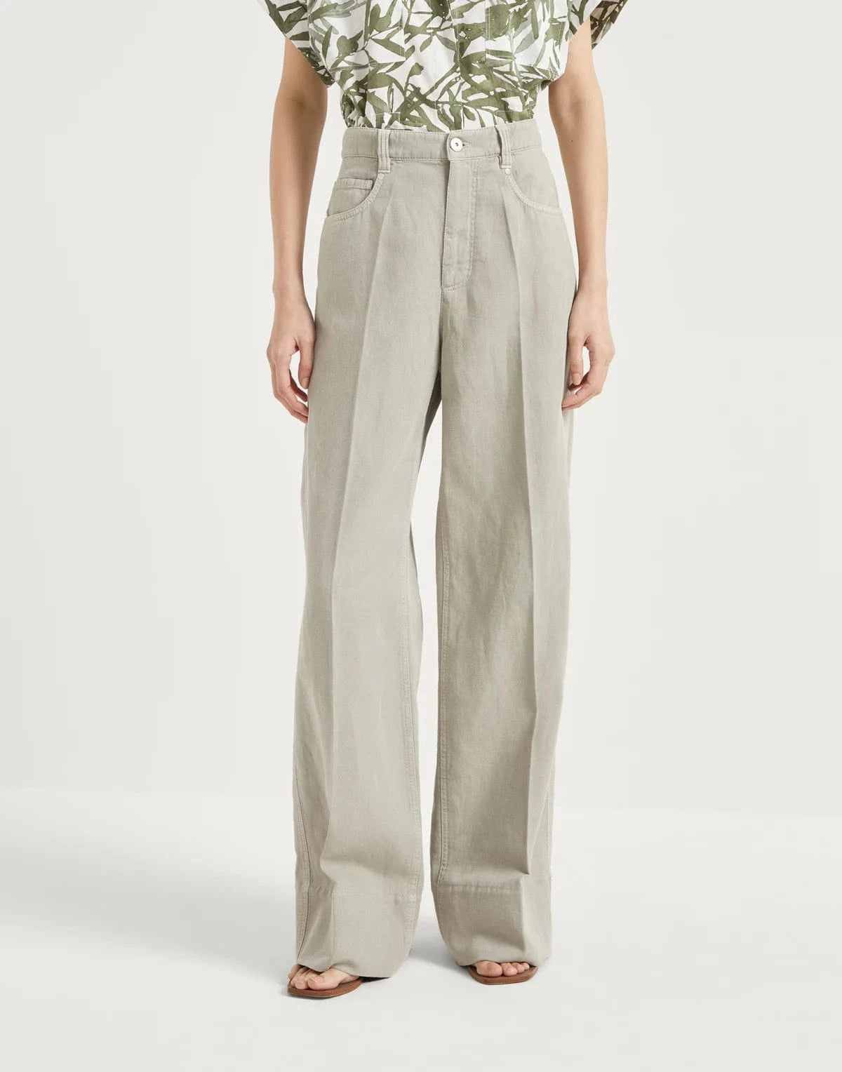 Brunello Cucinelli Garment-Dyed Monili Wide-Leg Jeans