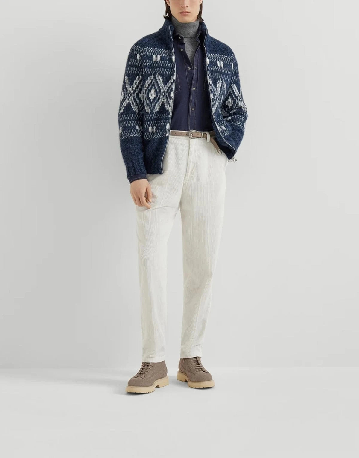 Brunello Cucinelli Geometric Jacquard Zip-Up Cardigan