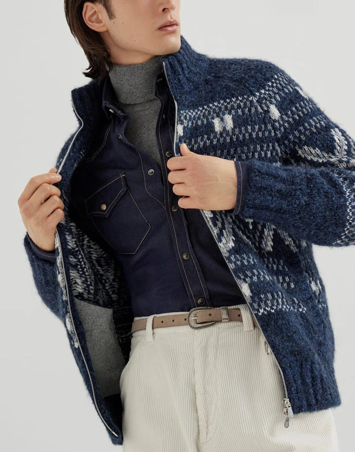 Brunello Cucinelli Geometric Jacquard Zip-Up Cardigan