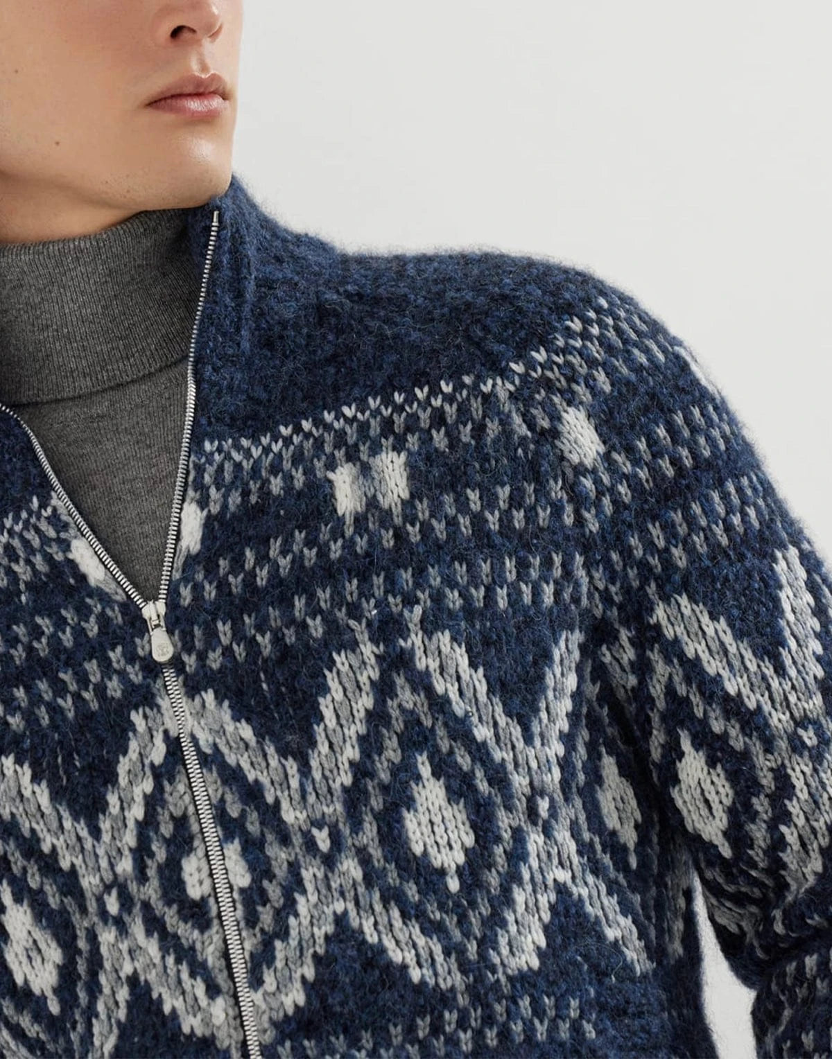 Brunello Cucinelli Geometric Jacquard Zip-Up Cardigan