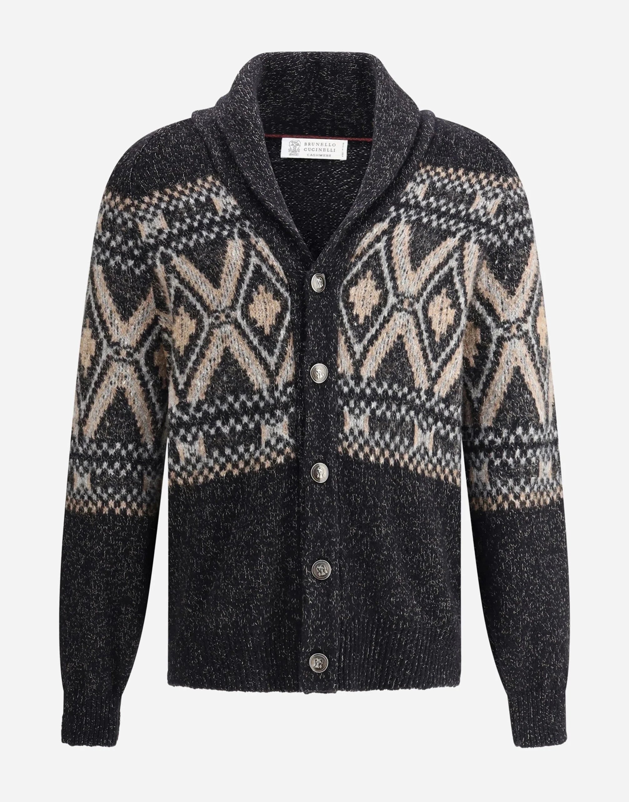 Brunello Cucinelli Geometric Mouliné Jacquard Cardigan