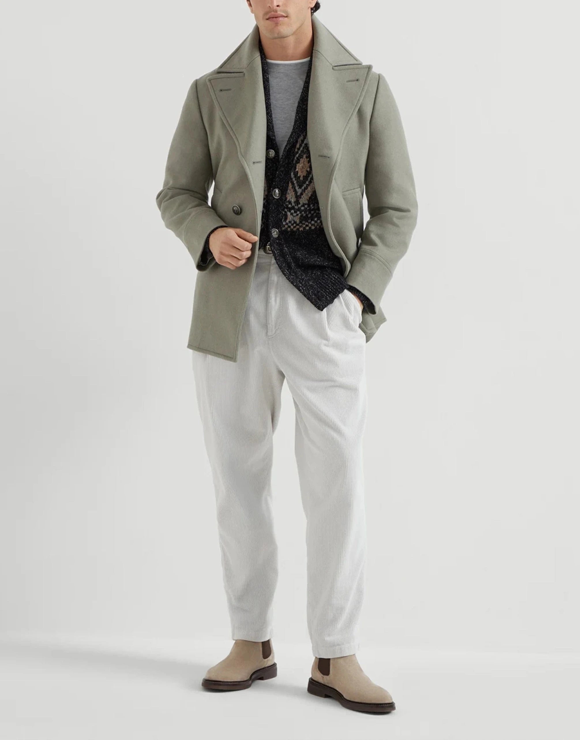 Brunello Cucinelli Geometric Mouliné Jacquard Cardigan