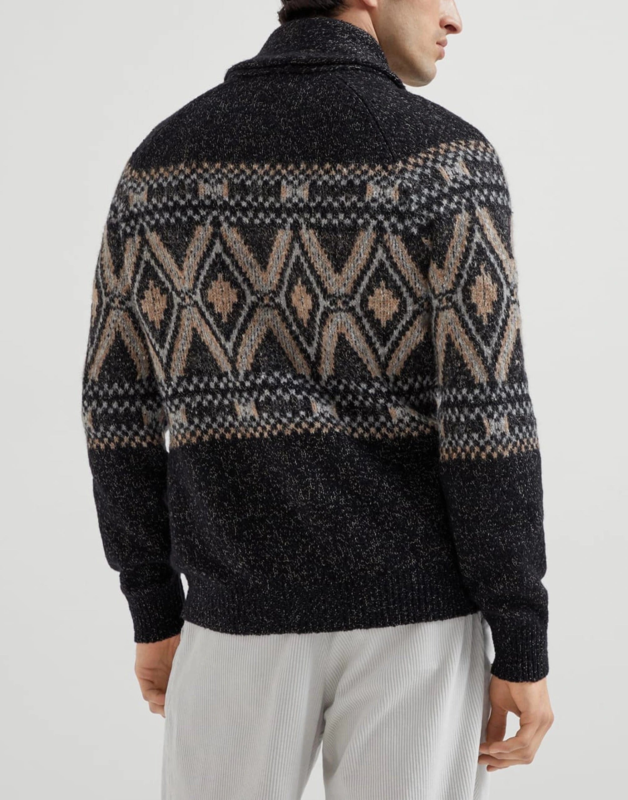 Brunello Cucinelli Geometric Mouliné Jacquard Cardigan